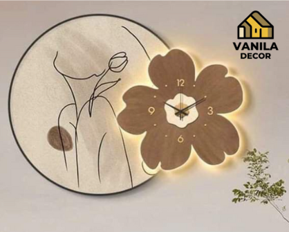 đồng hồ treo tường trang trí phòng ngủ kết hợp tranh canvas (ảnh minh họa)